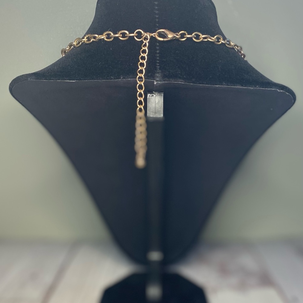 Gold Tone Multicolor Crystal Statement Necklace 16”-19” Adjustable - Picture 5 of 5